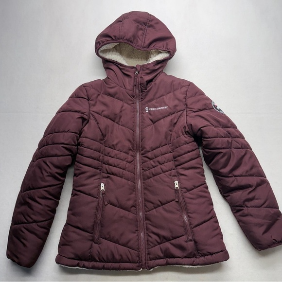 Free Country Other - Free Country Puffer Hooded Reversible Jacket Coat Lined Purple Youth Size Large
